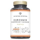 Cúrcuma Patentada con Jengibre y Pimienta Negra (CurQreal®) +4 meses, 10000mg de Curcumina + Probióticos + Bioperina®. Antiinflamatorio Natural. Formula Patentada. 130 Capsulas. N2 Natural Nutrition