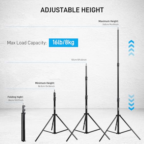 Image of GVM Photography Light Stand 95 inch /240cm, Air-Cushion Aluminum Photo Video Tripod Stand with 1 /4 inch Screw for Softbox, Photo Studio Speedlight, Photographic Equipments, Max Load 8kg / 16lbs