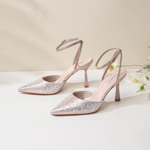 Image of Susanny Heels for Women Stiletto Closed Pointed Toe Backless Dress Shoes High Heels Sexy Kitten Pumps Wedding Guest Party Dance Prom Dressy Comfort Shoes