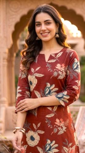 Image of CREATION & YOU Women's Pure Cotton Floral Printed Kurta with Palazzo Pants | Ethnic Set | Kurti Set for Women | Cotton Cord Set for Women