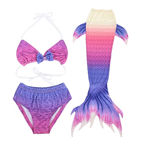 Biquínis de Meninas, 3pcs Conjunto de biquíni de maiô de sereia infantil para meninas com cauda de s