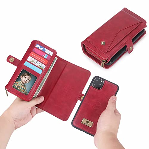 Étui Galaxy S20 et iPhone avec portefeuille cuir rouge à rabat magnétique protecteur