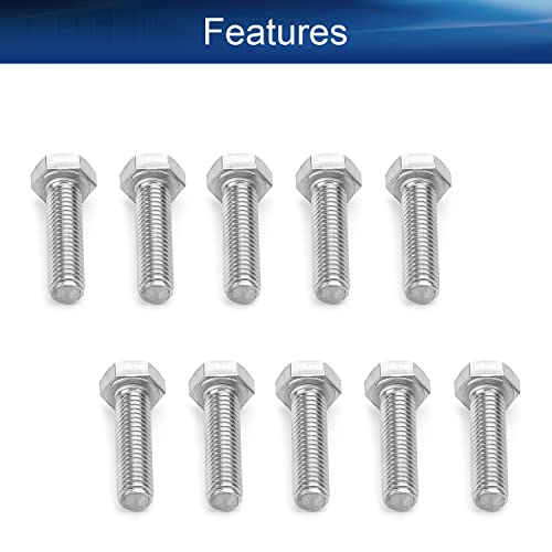Image of Bettomshin 10Pcs M8 x 30mm Hex Bolts, 304 Stainless Steel 1.25mm Thread Pitch Fully Threaded Metric Hex Head Screw Bolts, Hexagon Screw Bolt, Hex Tap Bolts, Silver (Overall Size 35.45x13x13mm)