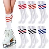 Shihanee 6 Pairs Kids White Knee High Socks Striped Tube Socks Roller Skate Skating Soccer Athletic Sports Long Stockings Leg Warmer Gifts for 7-12 Year Girls Youth Team Teens