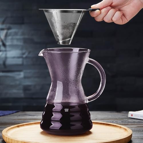 Image of Unbreakable - Pour Over Coffee Maker with Permanent Stainless Filter 27 fl oz, Thickened Heat-Resistant Borosilicate Glass Dripper Coffee Brewer, Stovetop Safe, Pink
