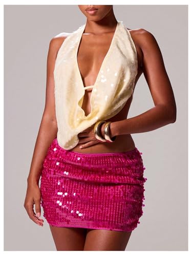 MakeMeChic Women's Sequin Sparkly Mini Skirt Micro Glitter Skirt Low Waisted Y2k Summer Party Skirts2