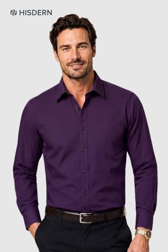 Image of HISDERN Mens Dress Shirts Long Sleeve Button Down Casual Shirts for Men Inner Contrast Formal Business Tuxedo Wedding Shirt