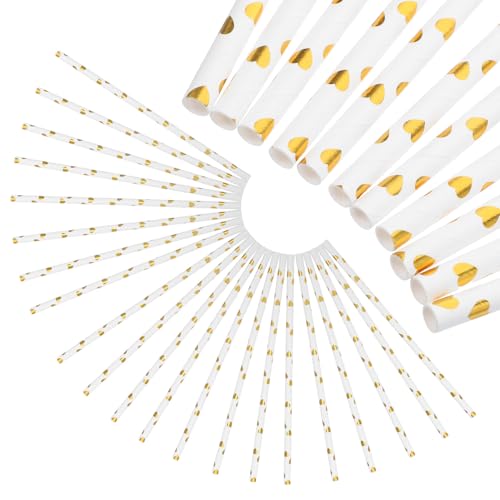 Pitillos de papel con diseño de corazones dorados, 200 unidades miniatura 1