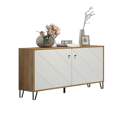 trendteam smart living - Touch - Sideboard - Artisan Eiche/Weiß - Kommode mit 2 Türen und 4 Fächern - (BxHxT) 123 x 76 x 40 cm - Wohnzimmerschrank mit modernen Metallfüßen - kratzfest trendteam smart living - Touch - Sideboard - Artisan Eiche/Weiß - Kommode mit 2 Türen und 4 Fächern - (BxHxT) 123 x 76 x 40 cm - Wohnzimmerschrank mit modernen Metallfüßen - kratzfest
