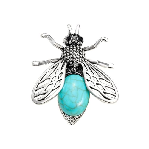 Image of Turquoise Bee Brooch Pin for Women Men Silver Plated Fashion Rhinesonte Blue Birthstone Bumblebee Honeybee Animal Insect Brooches Lapel Pins Boho Dress Accessories Birthday Holiday Jewelry Gift