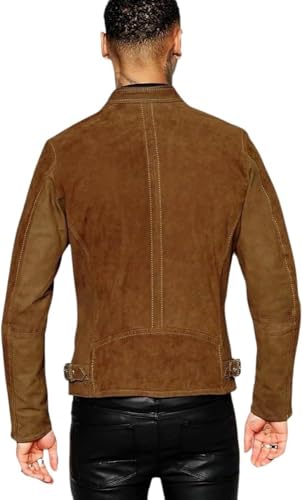 Men's Classic Real Sheepskin Suede Leather Bomber Biker Motorcycle Jacket - Slim Fit Coat2