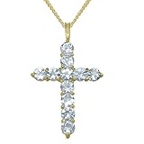 18ct Gold Pendant & Chain Necklace with Natural Aquamarine Womens Cross Pendant & Chain Necklace - Chain length 16