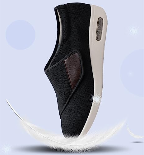 Mens Width Diabetic Shoes Adjustable Closure Lightweight Breathable Knited Elderly Sneakers Pull-OnAir Cushion Swollen Feet Walking Shoes Plantar Fasciitis (Black, Adult, Men, 10, Numeric, US Footwear Size System, Wide)