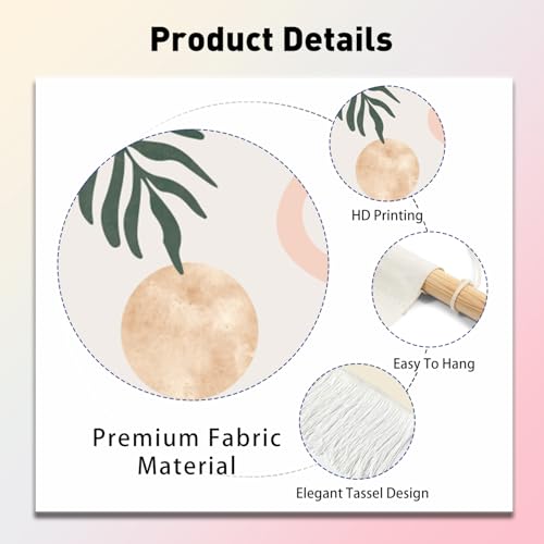 Miniatura 3 de Pligreat Paquete De 2 Tapices Bohemios Con Borlas, 132 X 33 Cm, Diseño De Plantas Estéticas Para Colgar En La Pared, Abstracto, Vertical, Para Dormitorio, Sala De Estar, Baño, Decoración Artística
