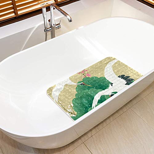 Alfombrilla para bañera de 37,5 x 68,5 cm, ventosas y drenaje estilo japonés 6