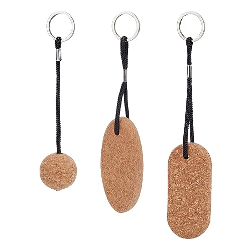 NBEADS 3 Pcs 3 Styles Floating Cork Keychains, Round/Oval/Rectangle Floating
