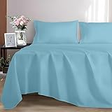 EverSoft Bedding 100% Egyptian cotton Flat Sheet, 400 Thread Count Ultra-Soft Long Staple Top Bed Sheet, Luxury Hotel Quality (Sky-Blue, Double)