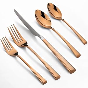 Alata Bailey Copper 20-Piece Forged Stainless Steel Flatware Set Cutlery Set,Service for 4,Silver Finish,Dishwasher Safe