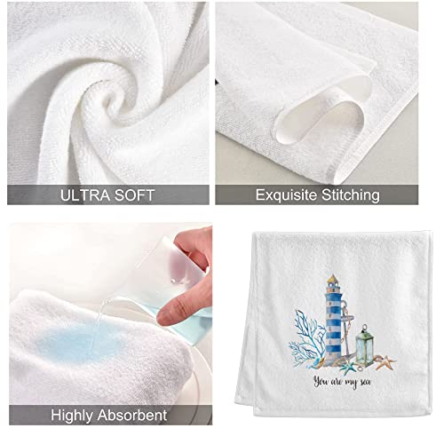 Beach Coastal Hand Towels For Bathroom,Cotton Soft Absorbent Nautical Ocean Anchor Lighthouse Bath Towels Fingertip Towel Decorative 15.5X29.5 Inch #TOP3