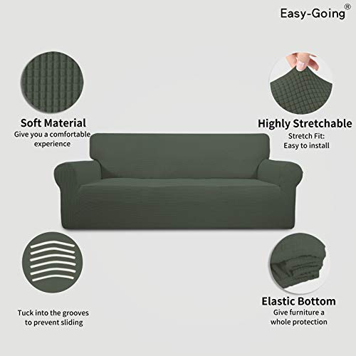 Image of Easy-Going Stretch Oversized Sofa Slipcover 1-Piece Sofa Cover Furniture Protector Couch Soft with Elastic Bottom for Kids, Polyester Spandex Jacquard Fabric Small Checks Olive Green