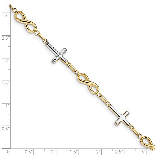 Diamond2Deal 14K Yellow Gold Rhodium-Plated Cross Infinity Symbol Link Bracelet 7.25Inch For Women #TOP2