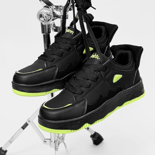 Mens Fashion Leather Lace Up Platform Sneakers Casual Round Toe Non Slip Walking Shoes for Daily Work Driving (Black,6.5)3