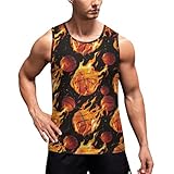 Flame Basketball Men's Tank Tops Summer Sleeveless T-Shirts Gym Workout Tee Casual Beach Tee