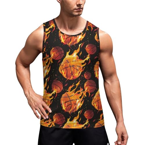 Flame Basketball Men's Tank Tops Summer Sleeveless T-Shirts Gym Workout Tee Casual Beach Tee