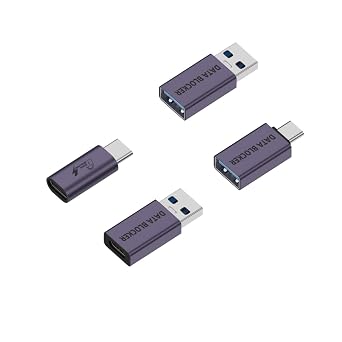 USB Data Blocker 4-Pack USB-C to A & A to C Charge-Only Adapters Anti Juice Jacking, Safe Travel Charging, USB C Data Blocker for Any USB Phone Charging
