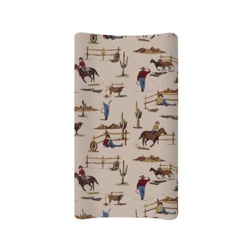 Image of HUISEFOR Baby Changing Pad Cover Western Cowboy Design Diaper Change Table Pad Covers Soft Breathable Skin-Friendly Baby Nursery Diaper Changing Pad Sheets Removable Washable