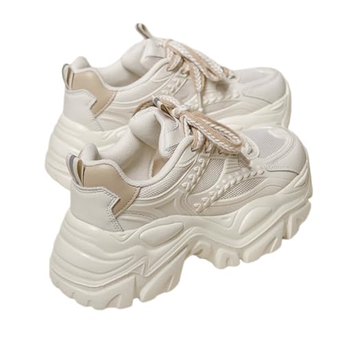 Women's Ultra Chunky Platform Sneakers - Fashion Dad Shoes with Wave Sole - Trendy Thick Soled Running Walking Shoes Cream/Beige