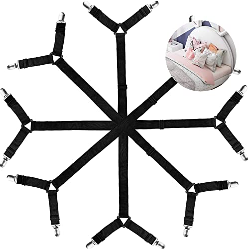 YUENX 4Pcs Tendeur Drap Housse de Lit Sangles de Support de Drap de lit Triangle Réglable Clip De Élastique Sangles pour Draps pour à Tous Lits et Matelas, Noir Cover