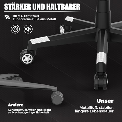 LUCKRACER Silla Gaming | Silla de Juegos para PC con Soporte Lumbar Ajustable, Reposapiés y Cojín para Cabeza - Blanco - imagen 4