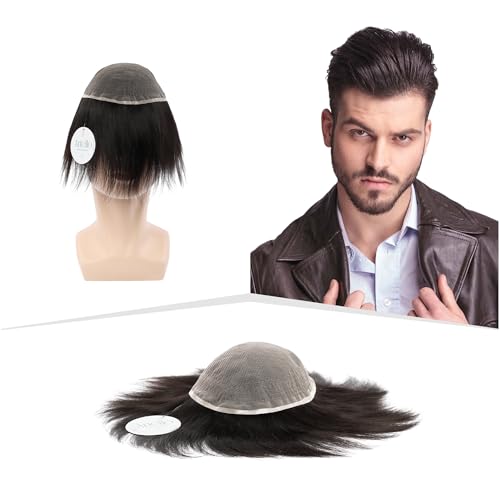 Image of Artello SWISS FULL LACE Hair Patch for Men, 360 Mesh, 0.03 mm Invisible Hairline, Ultra Light, Trim-able Lace, 100% Remy Human Hair Wig (Colour: Natural Black) (7x5)