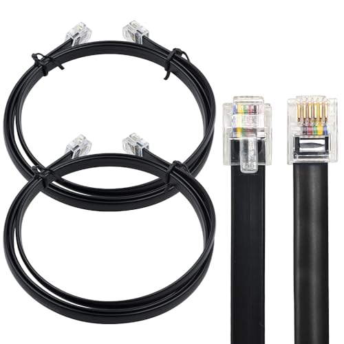 XANHAM RJ12 Cable Short 3 feet Telephone Line Cord with 6P6C Connector Landline Phone Wire for Both in-Wall and Out-Wall Using, Black, 2 Pack, AV06110