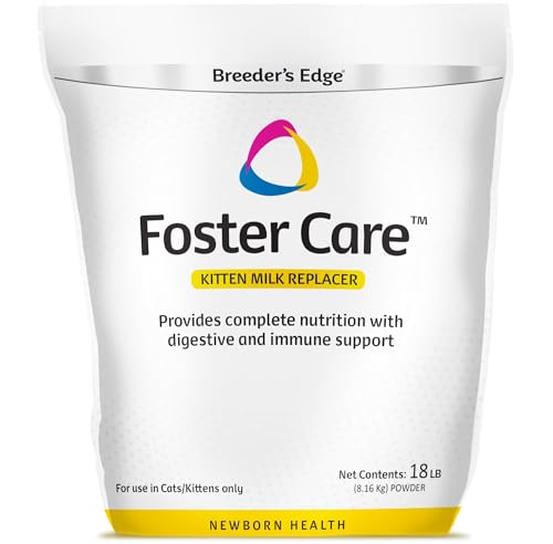 Breeders Edge Foster Care Feline Powdered Kitten Milk Replacer Formula for Newborns and Adult Cats Complete & Balanced Nutrition with Bio-Mos for Gut Health & Taurine for Heart Support 18lb