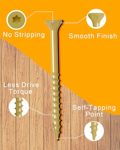 Image of IMSCREWS 50 Pcs #10 x 3 Inch Deck Screws - Star Drive Wood Screws, Tan Epoxy Coated Exterior Construction Fasteners for Fence, Decks & Treated Lumber - Self-Tapping, Rust Resistant (No Bit)