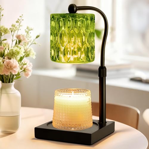 Candle Warmer Lamp Adjustable Height with Timer Dimmer Dimmable Glass Wax Melt Warmer Light for Scented Jar Present for Women Candle Lovers Christmas House Warming Home Decor Brithday Green