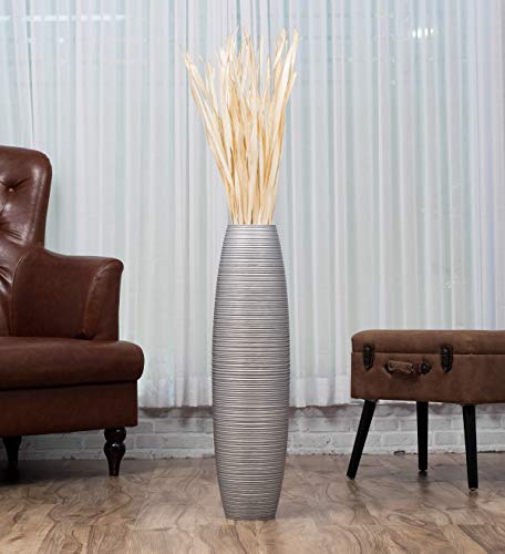 Image of Leewadee Large Silver Home Decor Floor Vase - Wooden 28 inches Tall Farmhouse Decor Flower Holder for Fake Plant and Pampas Grass