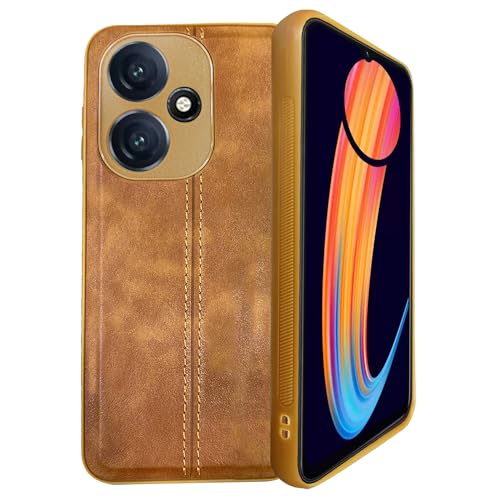 Image of A rtistque Premium Thread Leather Back Cover Case for Infinix Hot 30i | Drop Protection | Smooth Grip | Raised Camera Edges - Brown