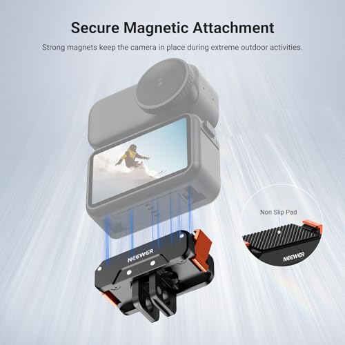 Image of NEEWER Magnetic Quick Release Mount Adapter Compatible with DJI Osmo Nano, Dual Direction Magnet Metal Action Camera Base Holder, 2 Prong Folding Finger & 1 /4 inch Thread for Vlog Video Recording, AC056