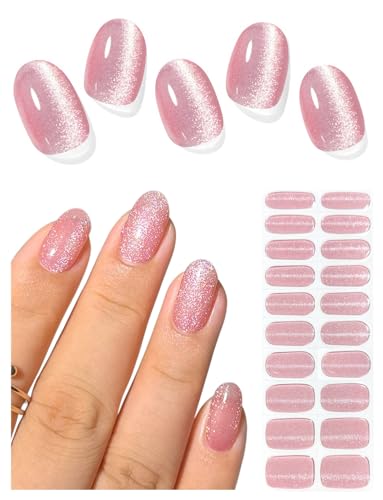 AutyaMee Semi Cured Gel Nail Strips (Light Rose Cat Eye), 20