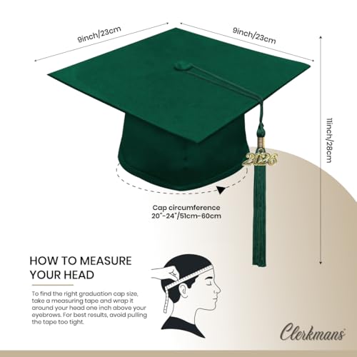 Image of CLERKMANS Unisex Matte Graduation Cap Gown Tassel Package, High School and University