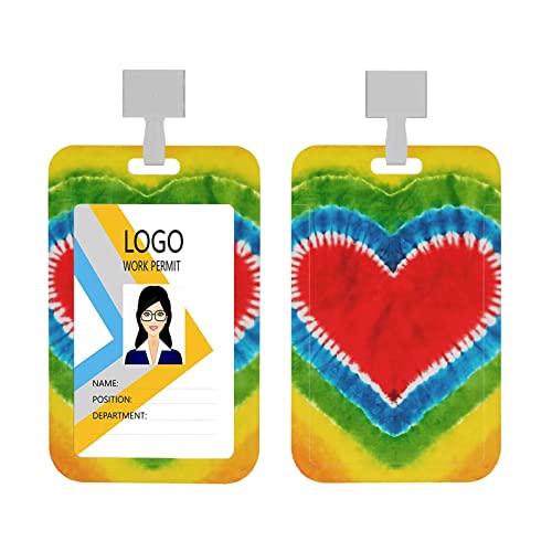 Losthll Id Badge Holder with Lanyard, Colorful Heart Love Rainbow Badge Card Holder,Vertical Slide Cover Abs Name Tags for Teacher Nurse Doctor School Office Work Metro and Access Card