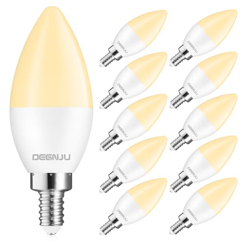 Image of DEGNJU LED Candelabra Light Bulbs 60W Equivalent, Chandelier Light Bulbs Soft White 2700K, E12 LED Bulb, Type B Light Bulb 5.5W, Candelabra Base, 120V, B11 Candle Light Bulb, Non-Dimmable, 10 Pack