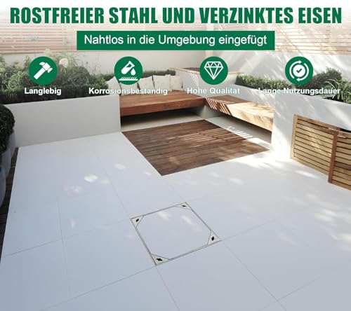 Natotela Schachtabdeckung 500x500mm Edelstahl Versenkte Schachtdeckel mit Rahmen Eingebettete Gullideckel mit Basis Quadratisch Auspflasterbar Inspektionsdeckel Unsichtbar für Innen- und Außen Szenen