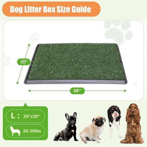 Image of Reusable Pet Grass Potty w / 2-Pack Replaceable Artificial Grass Quick Absorbent Indoor Portable Pet Training Patio Potty Washable Pee Pad Box Toliet (Large-20X30In)