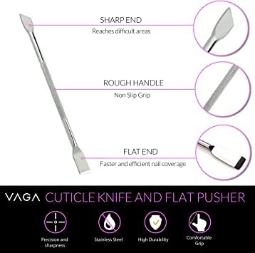 VAGA Set of 4 Professional Stainless Steel Manicure Cuticles Maintenance And Treatments Double Ended Tools Accessories - Long Pushers, Trimmers Cutters, Scrapers - Thumbnail 5