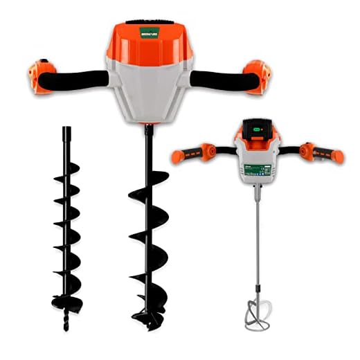 LONGRUN Electric Auger Post Hole Digger Heavy Duty Earth Digger, Battery Powered Augers Head with 2", 4" Auger Drill Bit & Mixer Bit for Garden Burrowing, Fence Digging, Ice Drilling, Mud Mixing