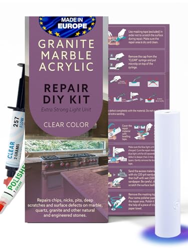 Granite, Marble and Acrylic Repair Kit (Clear/Transparent) - Fix Your Defects Like a Pro I Suitable for Most Repairs I Fix Broken Chips in Minutes